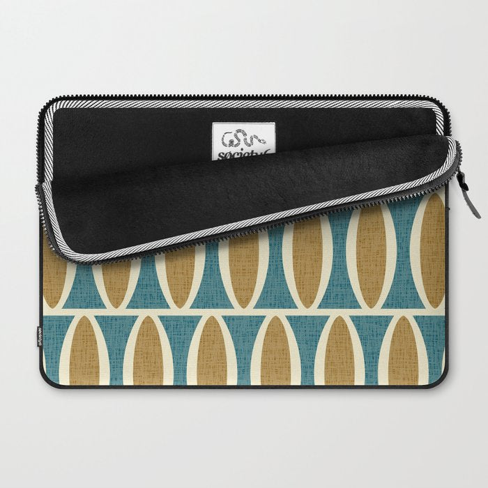 Mid Century Modern Geometric Oval Pattern 227 Blue Gold and Beige Laptop Sleeve Gallery Image 2