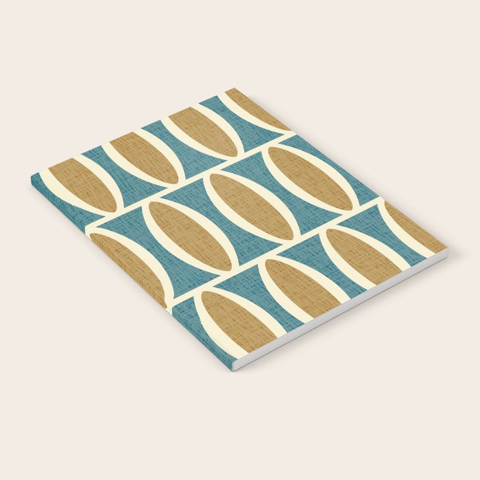 Mid Century Modern Geometric Oval Pattern 227 Blue Gold and Beige Notebook Gallery Image 1