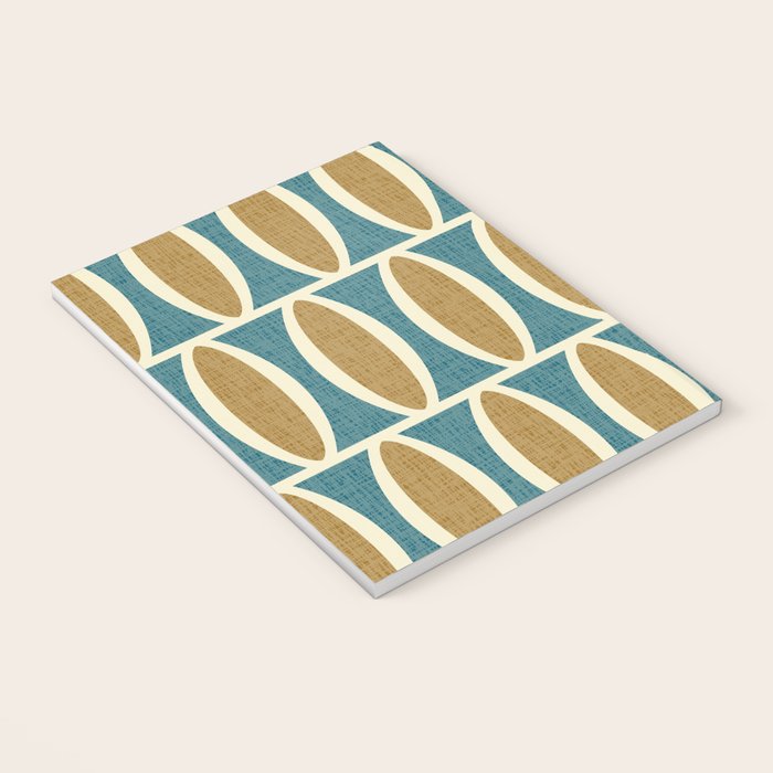 Mid Century Modern Geometric Oval Pattern 227 Blue Gold and Beige Notebook Gallery Image 3