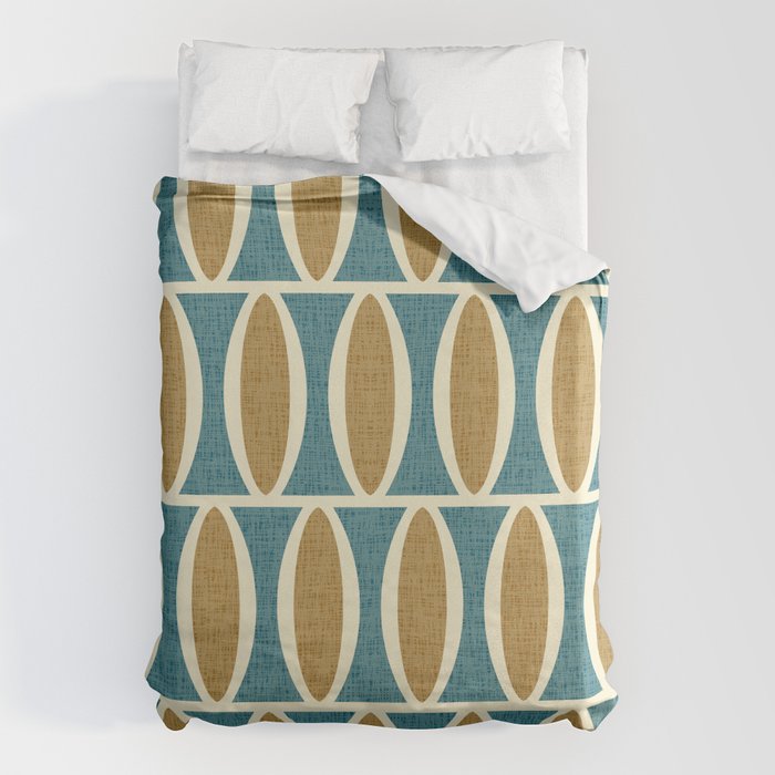 Mid Century Modern Geometric Oval Pattern 227 Blue Gold and Beige Duvet Cover Gallery Image 6