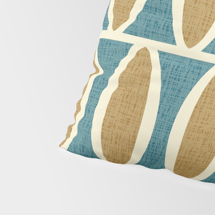 Mid Century Modern Geometric Oval Pattern 227 Blue Gold and Beige Pillow Sham Gallery Image 4