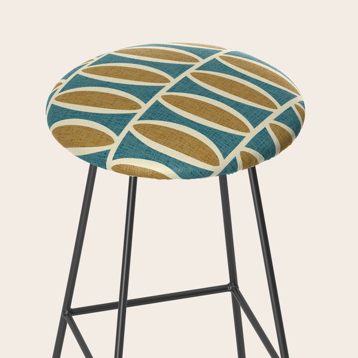 Mid Century Modern Geometric Oval Pattern 227 Blue Gold and Beige Stool Gallery Image 2