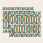 Mid Century Modern Geometric Oval Pattern 227 Blue Gold and Beige Placemat Gallery Image 1