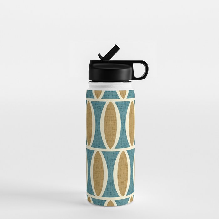 Mid Century Modern Geometric Oval Pattern 227 Blue Gold and Beige Water Bottle Gallery Image 1