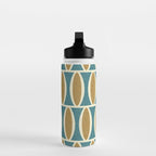 Mid Century Modern Geometric Oval Pattern 227 Blue Gold and Beige Water Bottle Gallery Image 3