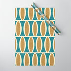 Mid Century Modern Geometric Oval Pattern 227 Blue Gold and Beige Wrapping Paper Gallery Image 1