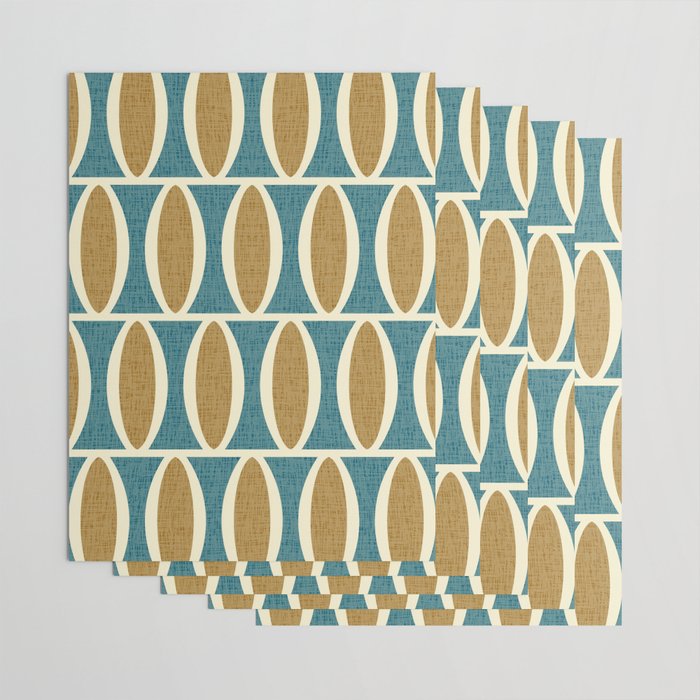 Mid Century Modern Geometric Oval Pattern 227 Blue Gold and Beige Wrapping Paper Gallery Image 3