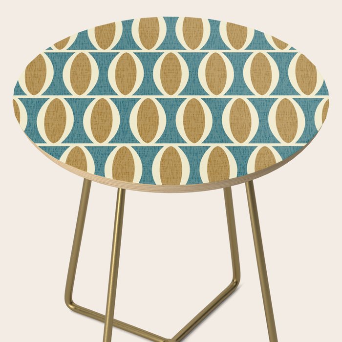 Mid Century Modern Geometric Oval Pattern 227 Blue Gold and Beige Side Table Gallery Image 2