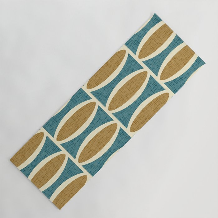 Mid Century Modern Geometric Oval Pattern 227 Blue Gold and Beige Yoga Mat Gallery Image 1