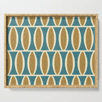 Mid Century Modern Geometric Oval Pattern 227 Blue Gold and Beige Serving Tray Gallery Image 1
