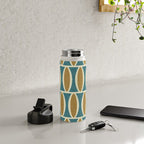 Mid Century Modern Geometric Oval Pattern 227 Blue Gold and Beige Water Bottle Gallery Image 4
