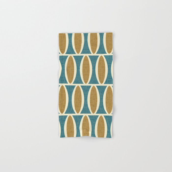 Mid Century Modern Geometric Oval Pattern 227 Blue Gold and Beige Bath Towel Gallery Image 1