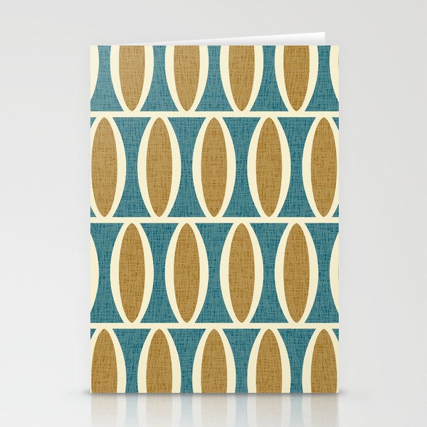 Mid Century Modern Geometric Oval Pattern 227 Blue Gold and Beige Stationery Card Gallery Image 2
