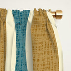 Mid Century Modern Geometric Oval Pattern 227 Blue Gold and Beige Window Curtain Gallery Image 2