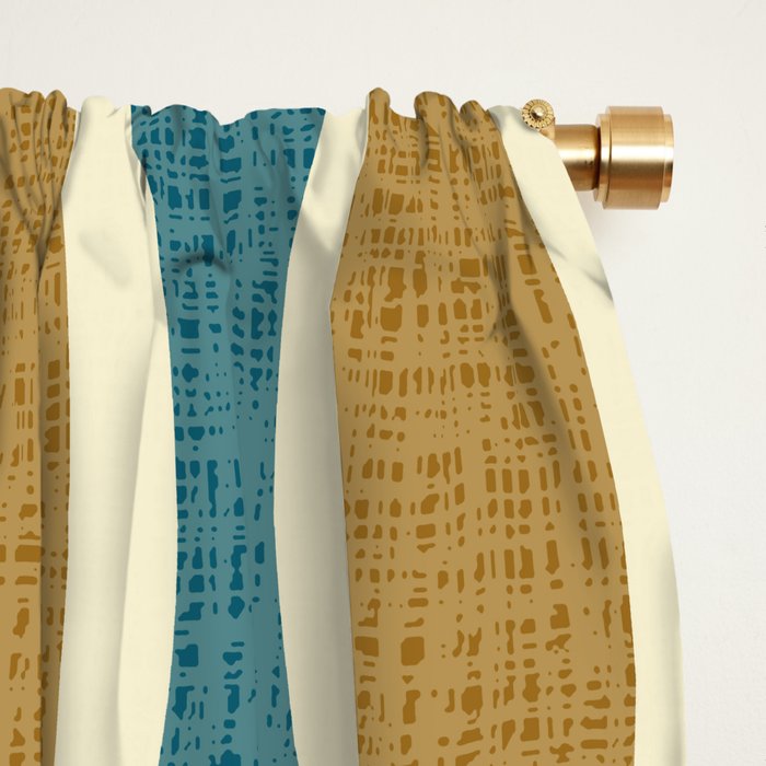 Mid Century Modern Geometric Oval Pattern 227 Blue Gold and Beige Window Curtain Gallery Image 2