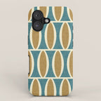 Mid Century Modern Geometric Oval Pattern 227 Blue Gold and Beige iPhone Case Gallery Image 1