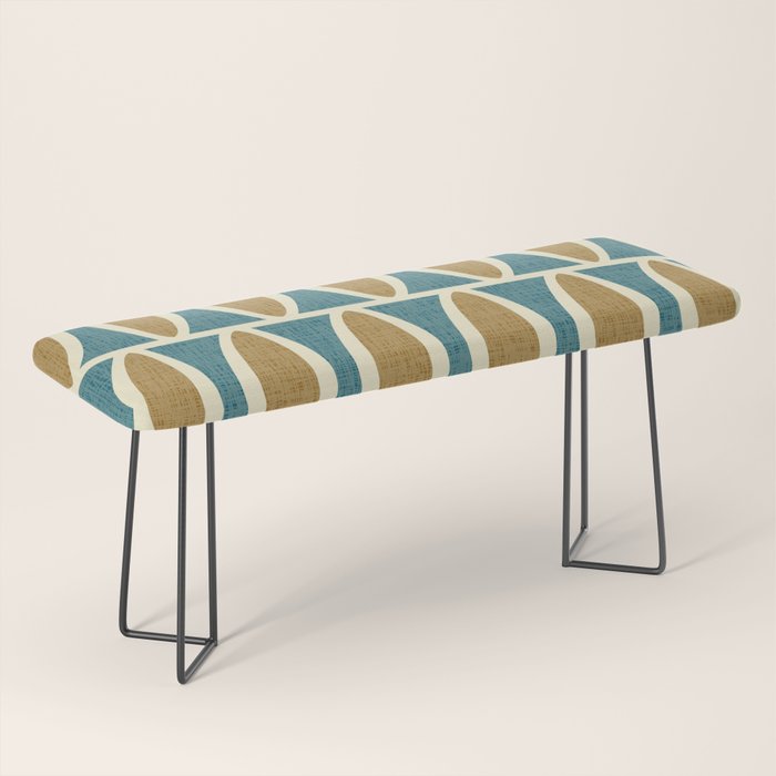 Mid Century Modern Geometric Oval Pattern 227 Blue Gold and Beige Bench Gallery Image 1