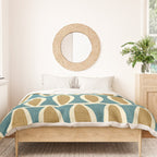 Mid Century Modern Geometric Oval Pattern 227 Blue Gold and Beige Duvet Cover Gallery Image 3