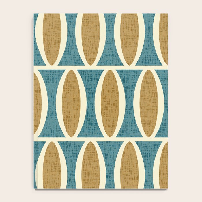 Mid Century Modern Geometric Oval Pattern 227 Blue Gold and Beige Notebook Gallery Image 4