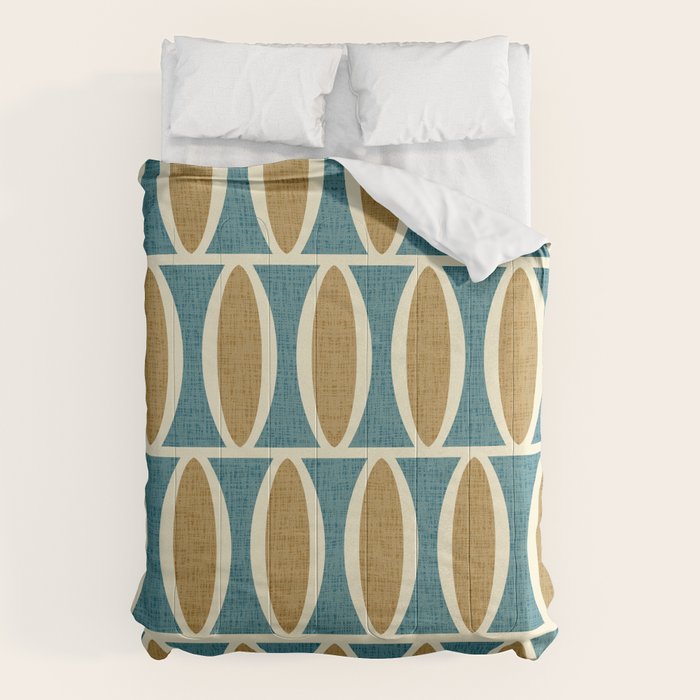 Mid Century Modern Geometric Oval Pattern 227 Blue Gold and Beige Comforter Gallery Image 6