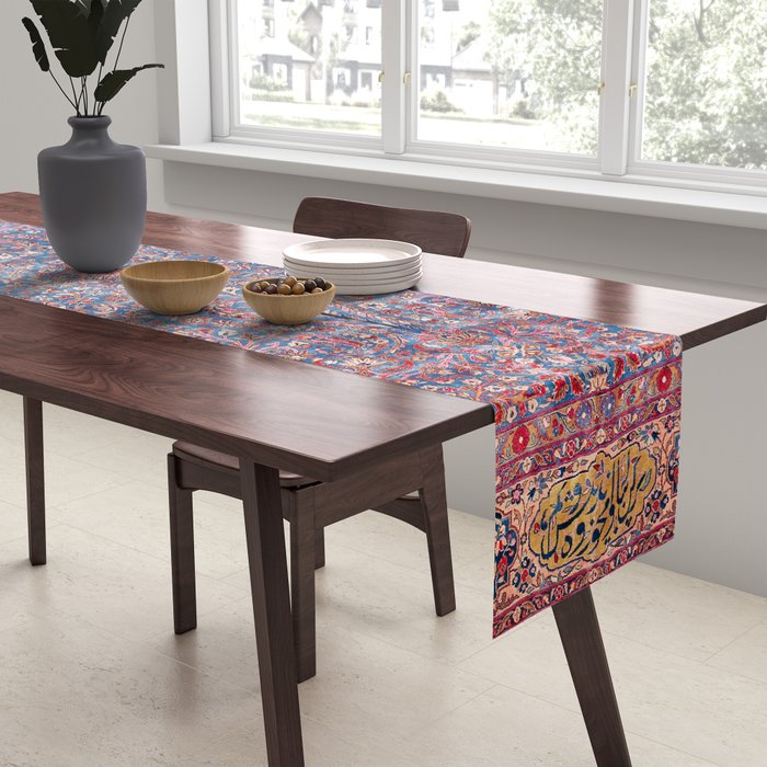 Kashan Central Persian Rug Print Table Runner Gallery Image 2