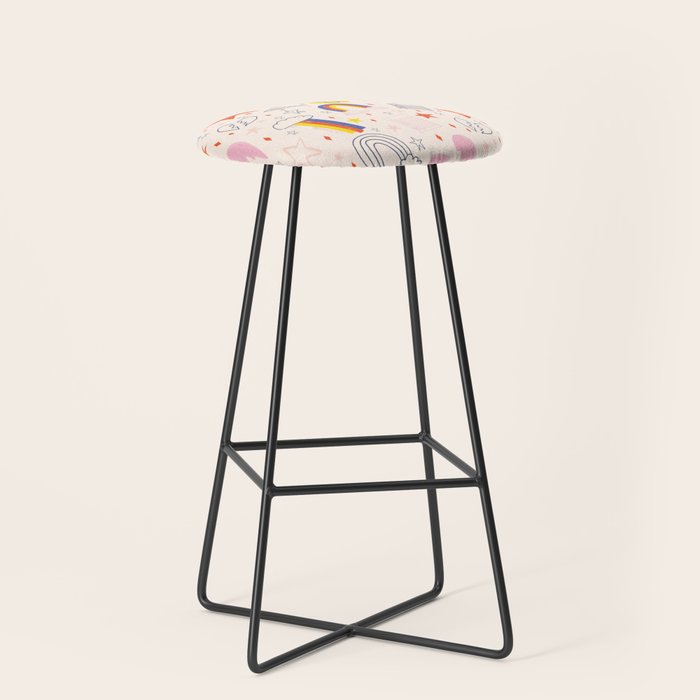 Happy Smiley Face & Retro Rainbows in Dusty Pink Stool Gallery Image 1