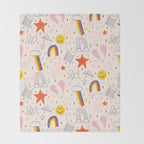 Happy Smiley Face & Retro Rainbows in Dusty Pink Throw Blanket Gallery Image 2