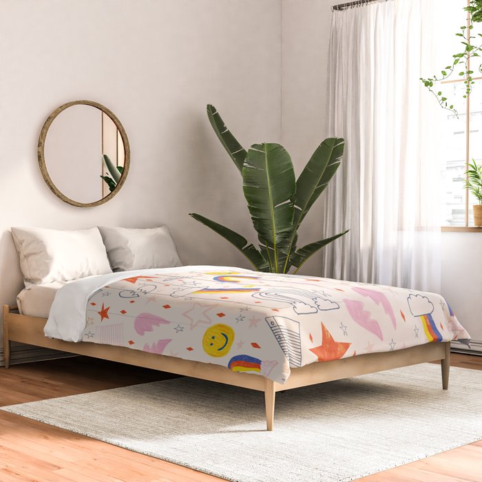 Happy Smiley Face & Retro Rainbows in Dusty Pink Comforter Gallery Image 2