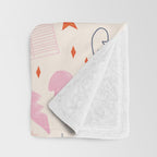 Happy Smiley Face & Retro Rainbows in Dusty Pink Throw Blanket Gallery Image 3