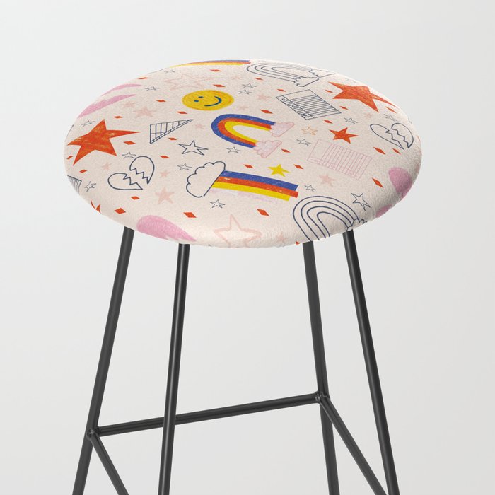 Happy Smiley Face & Retro Rainbows in Dusty Pink Stool Gallery Image 2