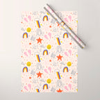 Happy Smiley Face & Retro Rainbows in Dusty Pink Wrapping Paper Gallery Image 1