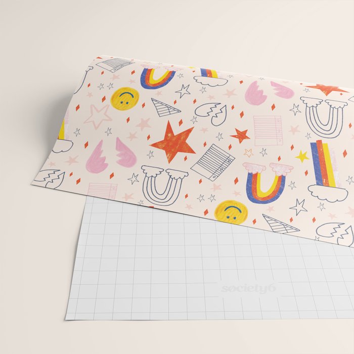 Happy Smiley Face & Retro Rainbows in Dusty Pink Wrapping Paper Gallery Image 2