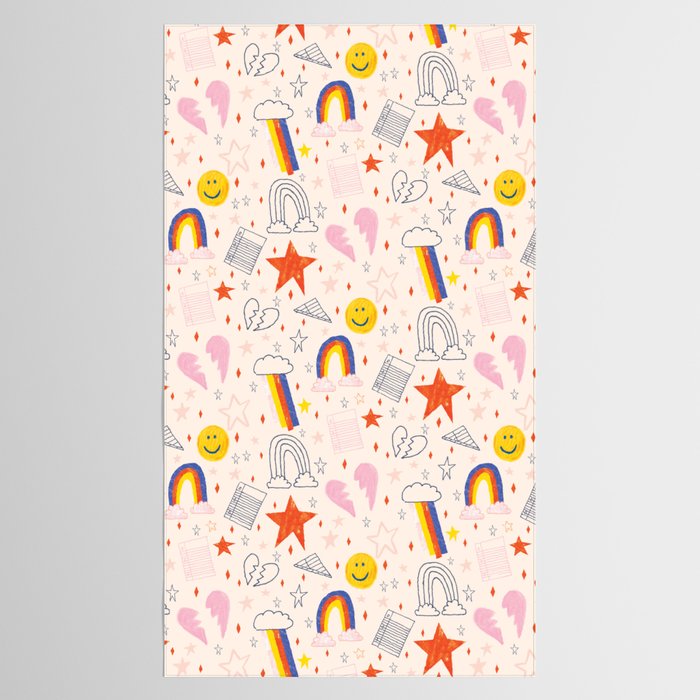 Happy Smiley Face & Retro Rainbows in Dusty Pink Tablecloth Gallery Image 2