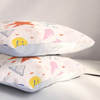 Happy Smiley Face & Retro Rainbows in Dusty Pink Pillow Sham Gallery Image 3