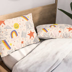 Happy Smiley Face & Retro Rainbows in Dusty Pink Pillow Sham Gallery Image 2