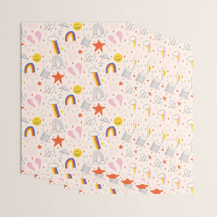 Happy Smiley Face & Retro Rainbows in Dusty Pink Wrapping Paper Gallery Image 3