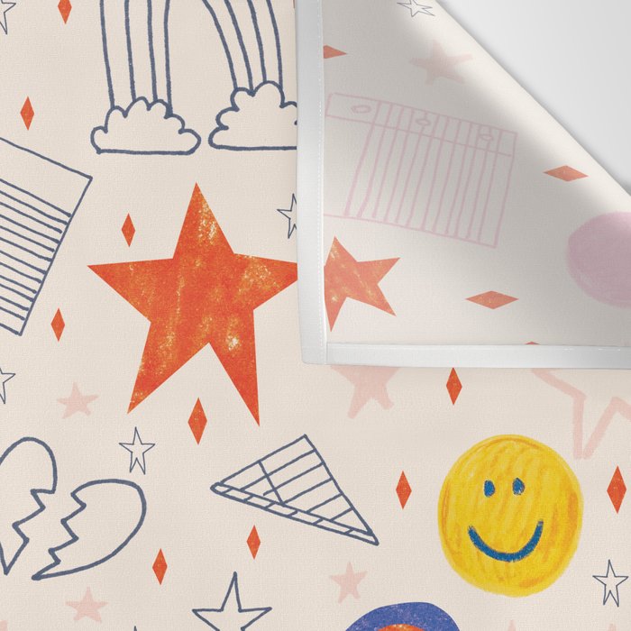 Happy Smiley Face & Retro Rainbows in Dusty Pink Wall Tapestry Gallery Image 3