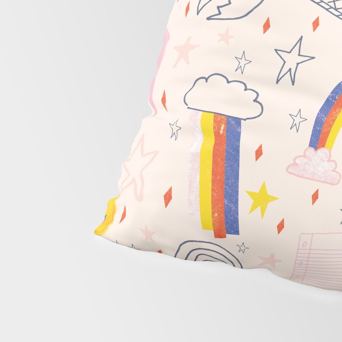 Happy Smiley Face & Retro Rainbows in Dusty Pink Pillow Sham Gallery Image 4