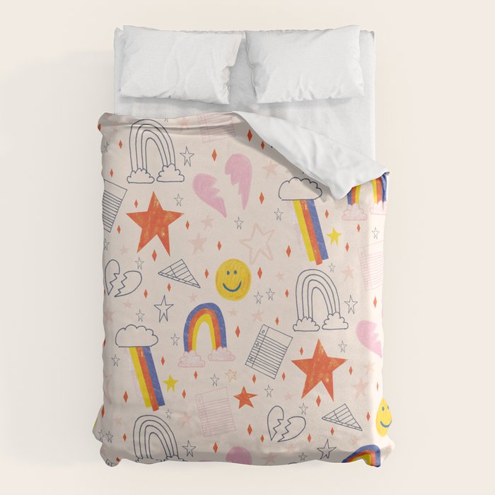 Happy Smiley Face & Retro Rainbows in Dusty Pink Duvet Cover Gallery Image 6
