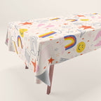 Happy Smiley Face & Retro Rainbows in Dusty Pink Tablecloth Gallery Image 1