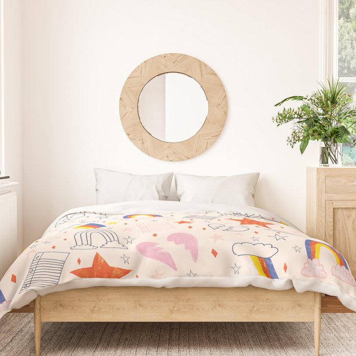 Happy Smiley Face & Retro Rainbows in Dusty Pink Duvet Cover Gallery Image 3