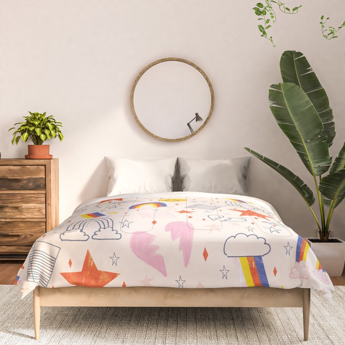 Happy Smiley Face & Retro Rainbows in Dusty Pink Comforter Gallery Image 3
