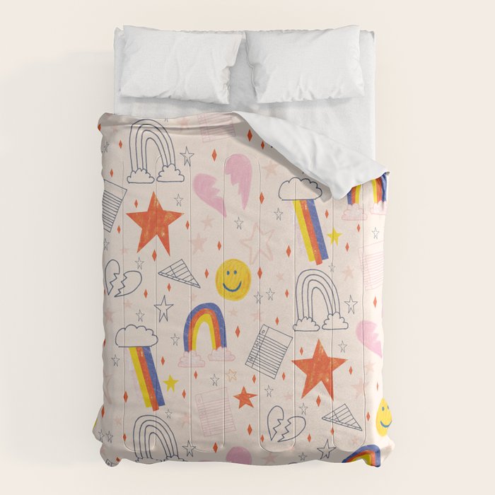 Happy Smiley Face & Retro Rainbows in Dusty Pink Comforter Gallery Image 6