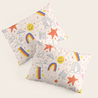 Happy Smiley Face & Retro Rainbows in Dusty Pink Pillow Sham Gallery Image 3