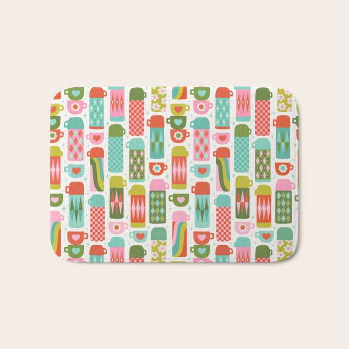 Retro Coffee Thermoses Multicolor on White Bath Mat Gallery Image 1