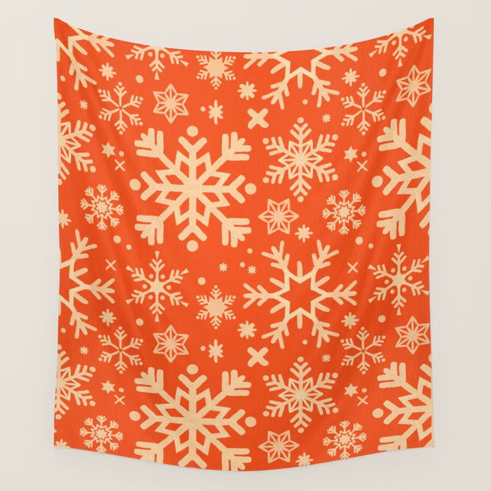 Snowflake Collection - Coral & Cream Wall Tapestry Gallery Image 1