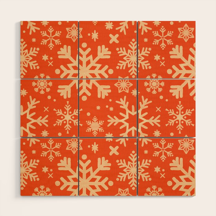 Snowflake Collection - Coral & Cream Wood Wall Art Gallery Image 1