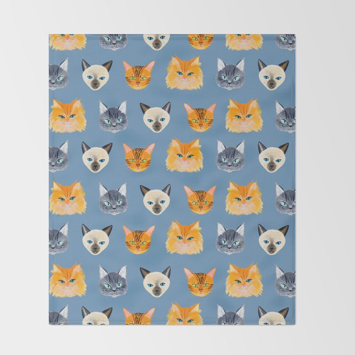 Cats Blue Throw Blanket Gallery Image 2