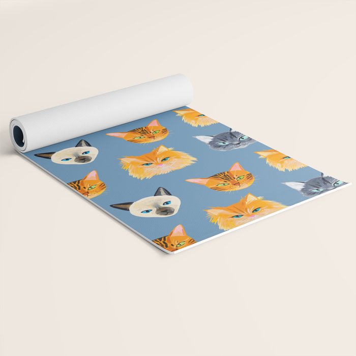 Cats Blue Yoga Mat Gallery Image 2