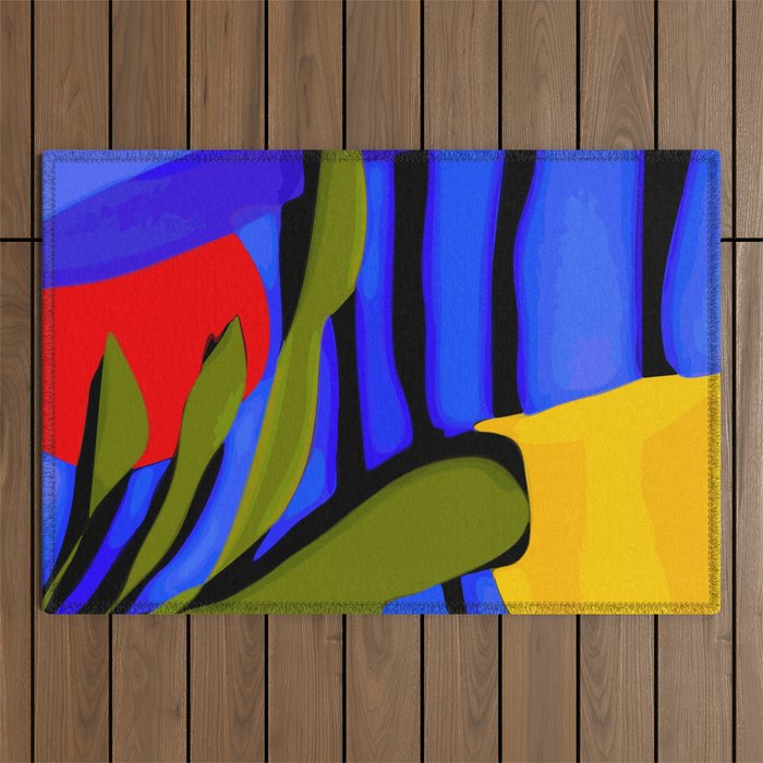 Abstract Art Red Blue Green Yellow Outdoor Rug Gallery Image 1